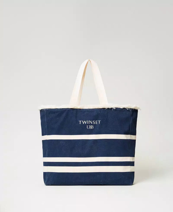 Borsa shopper in canvas con righe