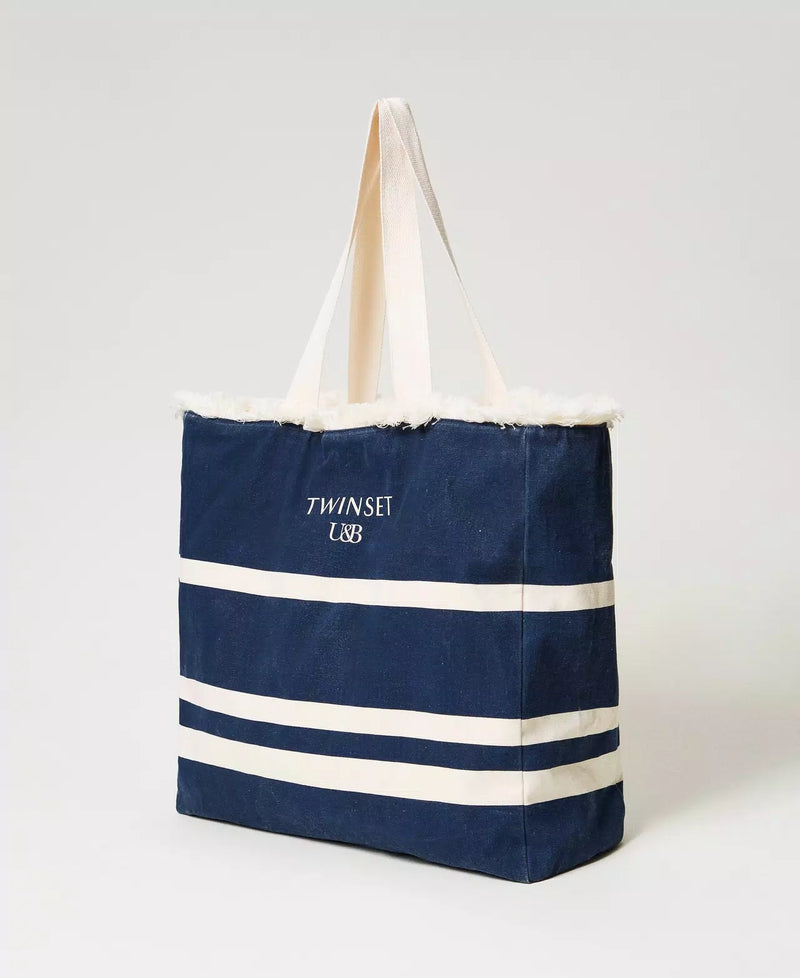 Borsa shopper in canvas con righe